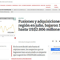 Fusiones y adquisiciones de la regin en julio, bajaron 18% hasta US$2.806 millones